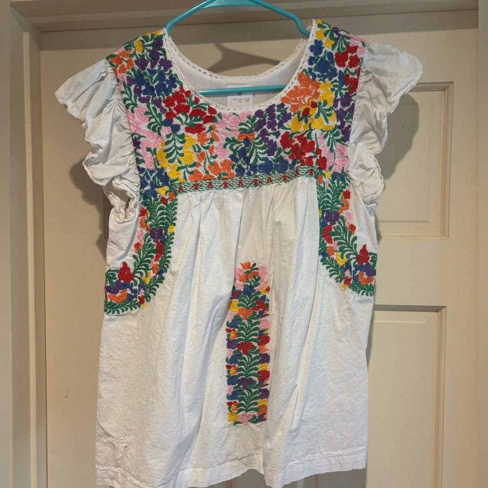 J.Marie White Floral Embroidered Flutter
Sleeve Top Size XS 100% Cotton